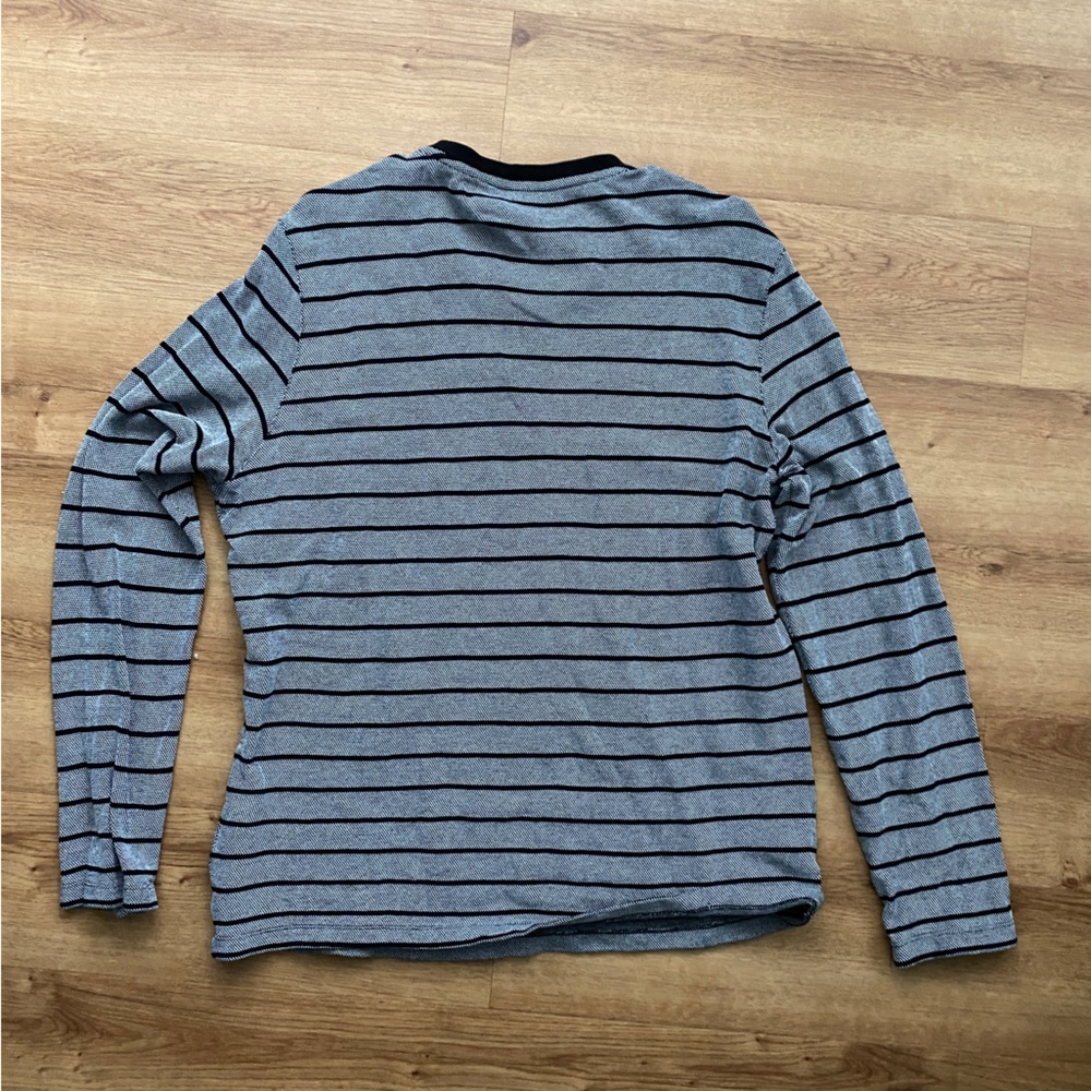 Michael Kors Men's Long Sleeve Shirt – Heather Gray and Black Stripes - Picture 2 of 5